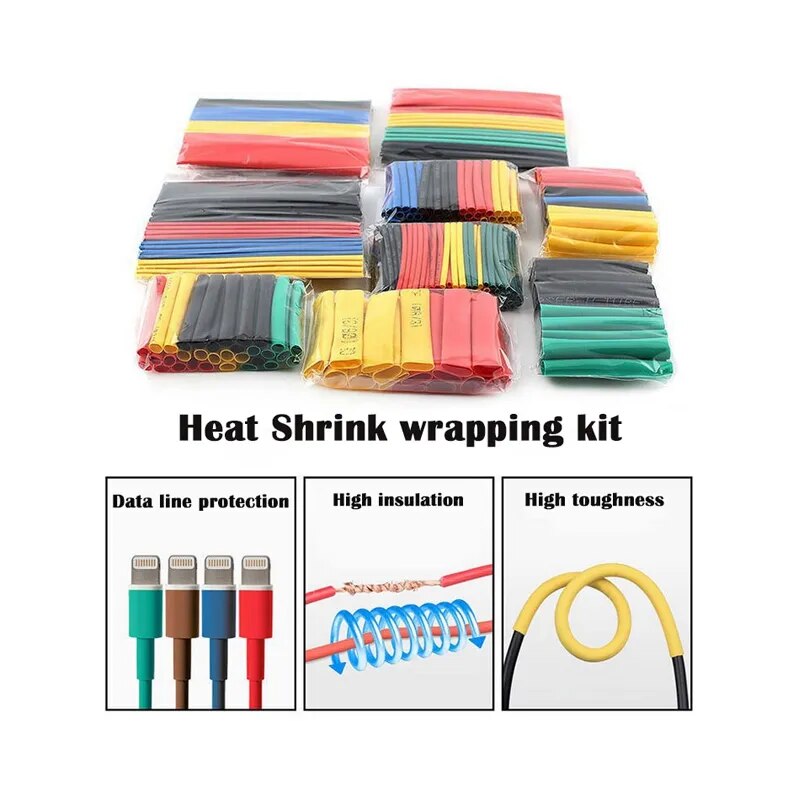 164pcs Heat Shrink Tube Kit Shrinking Assorted Polyolefin Insulation Sleeving Heat Shrink Tubing Wire Cable 8 Sizes
