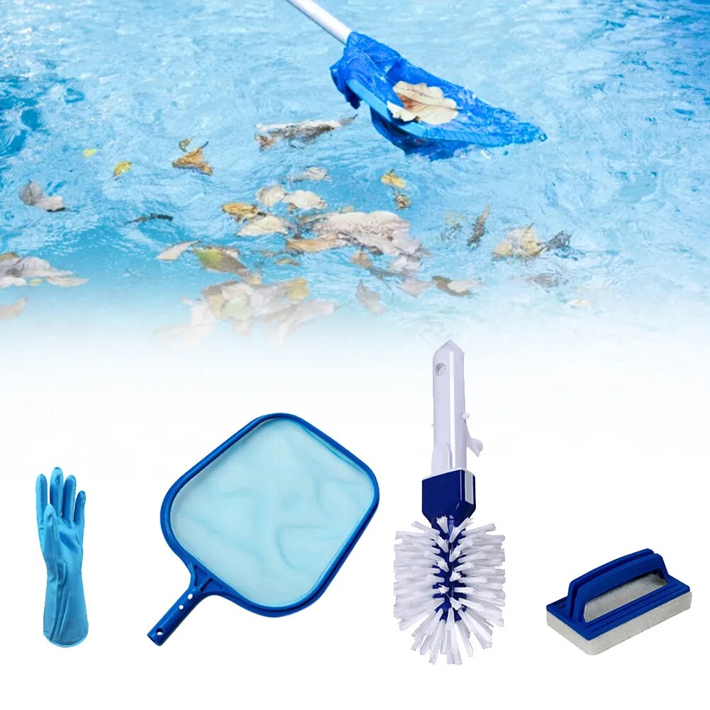 4Pcs Pool Cleaning Kit Skimmer Net Gloves Pool Brushes Leave Catcher Mesh Pook Skimmer Swimming Pool Cleaning Accessories