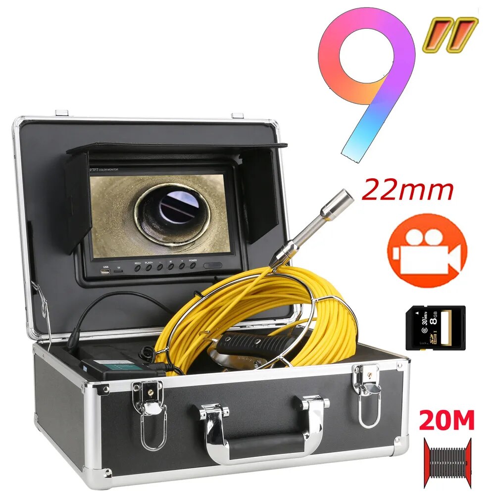 Промышленный эндоскоп с камерой для обследования труб, видеорегистратор 9 дюймов, длина кабеля 100 футов/30 м, 8 ГБ, TF-карта, водосточная труба IP68, 23 мм